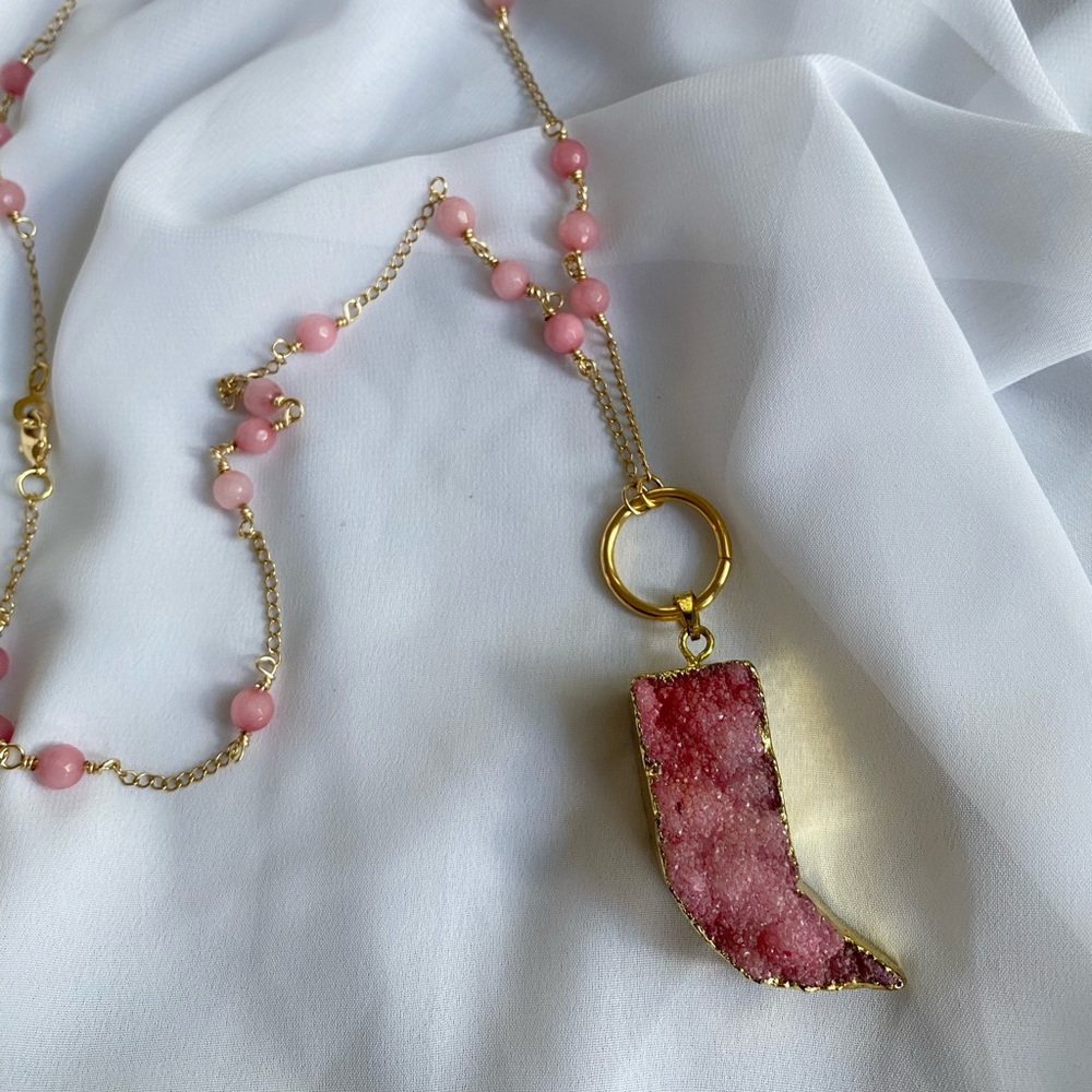 New Handmade Pink druzy necklace